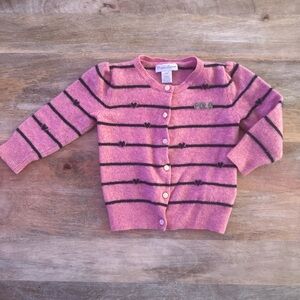 Polo by Ralph Lauren Pink & Navy Striped Baby Girls Wool Cardigan with Hearts